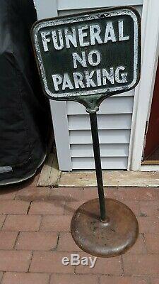 Vintage Cast Iron/Metal'FUNERAL NO PARKING' Sign Double-sided Raised Letters