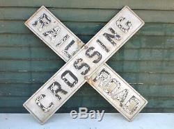 Vintage Cast Iron RR Railroad Crossing Sign Embossed Antique double sided 48