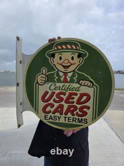 Vintage Certified Used Cars Double-sided Flange Porcelain 17 X 17 Sign