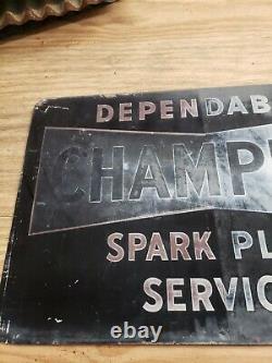 Vintage Champion Spark Plug Service Flange Sign Double Sided, 1940 1950s
