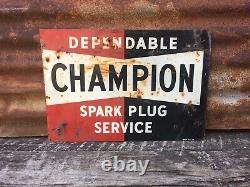 Vintage Champion Spark Plug Sign Original Double Sided Flange Cut 12x17 Antique