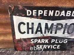 Vintage Champion Spark Plug Sign Original Double Sided Flange Cut 12x17 Antique