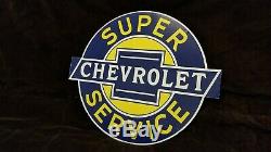 Vintage Chevrolet Porcelain Double Sided Gas Trucks Service Station Dealer Sign