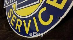 Vintage Chevrolet Porcelain Double Sided Gas Trucks Service Station Dealer Sign