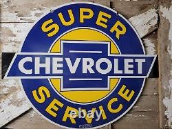 Vintage Chevrolet Porcelain Sign 36 Chevy Super Service Dealership Advertising
