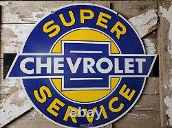 Vintage Chevrolet Porcelain Sign 36 Chevy Super Service Dealership Advertising