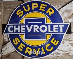 Vintage Chevrolet Porcelain Sign 36 Chevy Super Service Dealership Advertising