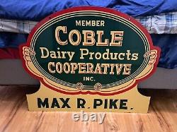 Vintage Coble Dairy products co-op painted metal Sign double sided die cut