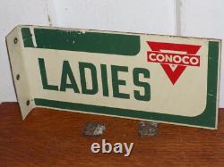 Vintage Conoco Ladies Restroom Double Sided Flange Sign