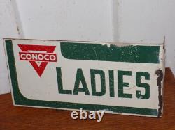 Vintage Conoco Ladies Restroom Double Sided Flange Sign