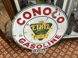 Vintage Conoco Porcelain Double Sided Metal Sign 30 Curbside Lollipop Rare Gas