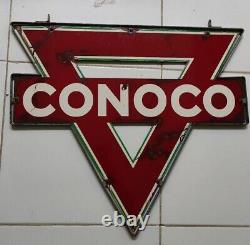 Vintage Conoco Porcelain Triangle Sign DOUBLE SIDE