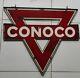 Vintage Conoco Porcelain Triangle Sign Double Side