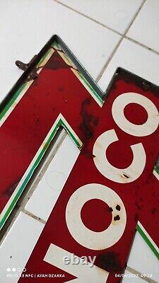 Vintage Conoco Porcelain Triangle Sign DOUBLE SIDE