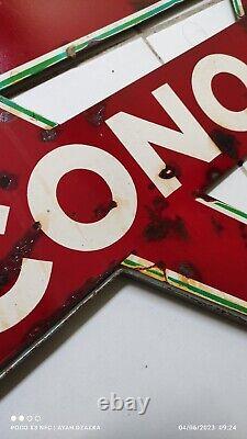 Vintage Conoco Porcelain Triangle Sign DOUBLE SIDE