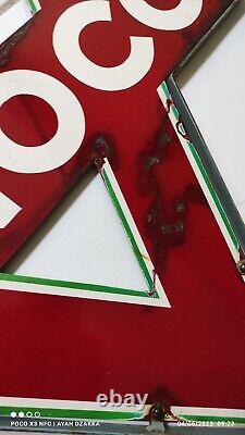 Vintage Conoco Porcelain Triangle Sign DOUBLE SIDE