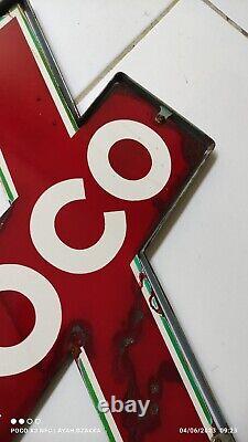 Vintage Conoco Porcelain Triangle Sign DOUBLE SIDE