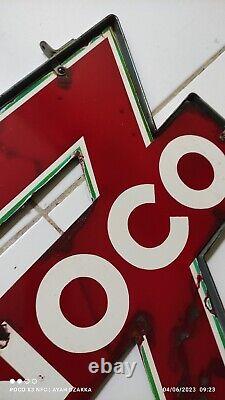 Vintage Conoco Porcelain Triangle Sign DOUBLE SIDE