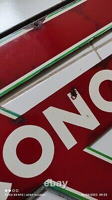 Vintage Conoco Porcelain Triangle Sign DOUBLE SIDE