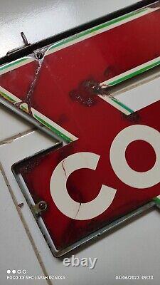 Vintage Conoco Porcelain Triangle Sign DOUBLE SIDE