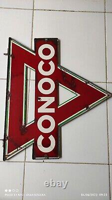 Vintage Conoco Porcelain Triangle Sign DOUBLE SIDE