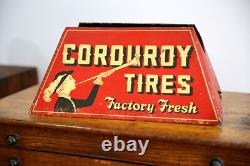 Vintage Corduroy Tire Display Stand Service Station Metal Sign RARE gas oil red