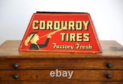 Vintage Corduroy Tire Display Stand Service Station Metal Sign RARE gas oil red