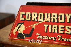 Vintage Corduroy Tire Display Stand Service Station Metal Sign RARE gas oil red