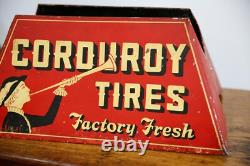 Vintage Corduroy Tire Display Stand Service Station Metal Sign RARE gas oil red