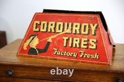 Vintage Corduroy Tire Display Stand Service Station Metal Sign RARE gas oil red