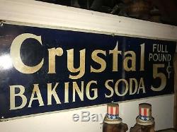 Vintage Crystal Baking Soda 5 Cents Double Sided Metal Sign Country Store