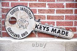 Vintage Curtis Keys Sign Bulldog Double Sided Tin Tacker Cleveland, Ohio