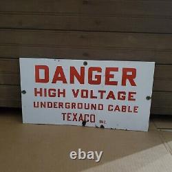 Vintage Danger High Voltage Underground Cable Double Sided Porcelain Sign