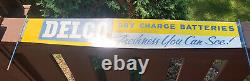 Vintage Delco Dry Charge Batteries Metal Sign Rack Topper Double Sided Original