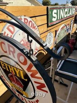 Vintage Design Gm Motor 30 Red Crown With Metal Ring & Bracket Porcelain Sign