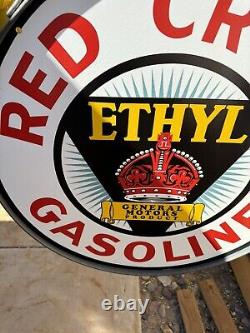 Vintage Design Gm Motor 30 Red Crown With Metal Ring & Bracket Porcelain Sign