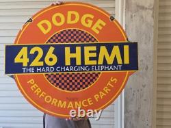 Vintage Dodge Hemi 426 Porcelain Enamel Dealership Double-sided Sign 34 X 30