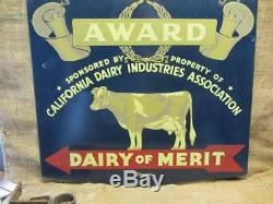 Vintage Double Sided 1978 Cow Dairy Award Sign & Hanger Antique Farm RARE 9865