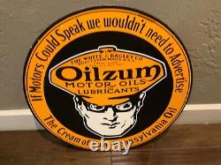 Vintage Double Sided 24 Oilzum Motor Oil & Gas Porcelain Enamel Sign