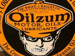 Vintage Double Sided 24 Oilzum Motor Oil & Gas Porcelain Enamel Sign