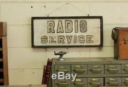 Vintage Double Sided Advertising Trade Sign Hand Painted Radio Service Wood 1930