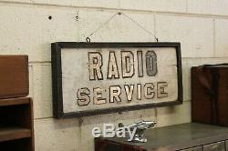 Vintage Double Sided Advertising Trade Sign Hand Painted Radio Service Wood 1930