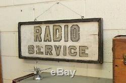 Vintage Double Sided Advertising Trade Sign Hand Painted Radio Service Wood 1930