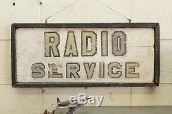 Vintage Double Sided Advertising Trade Sign Hand Painted Radio Service Wood 1930