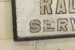 Vintage Double Sided Advertising Trade Sign Hand Painted Radio Service Wood 1930