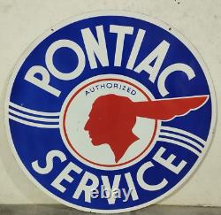 Vintage Double Sided Authorized Pontiac Service Gas & Oil Porcelain Enamel Sign