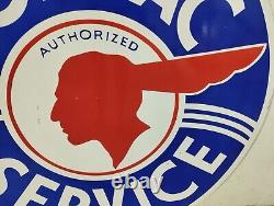 Vintage Double Sided Authorized Pontiac Service Gas & Oil Porcelain Enamel Sign