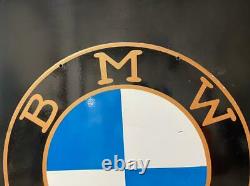 Vintage Double Sided BMW Gas & Oil Porcelain Enamel Sign