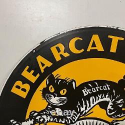 Vintage Double Sided Bearcat Ethyl Gas & Motor Fuel Porcelain Enamel Sign