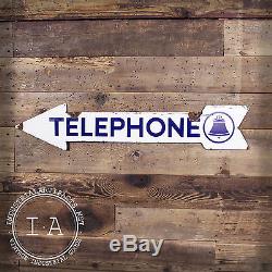 Vintage Double Sided Bell Telephone Porcelain Arrow Sign